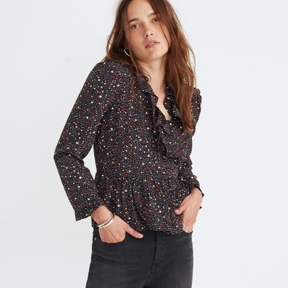 Madewell • Silk Ruffle-Hem Wrap Top in Starry Night - Picture 4 of 11